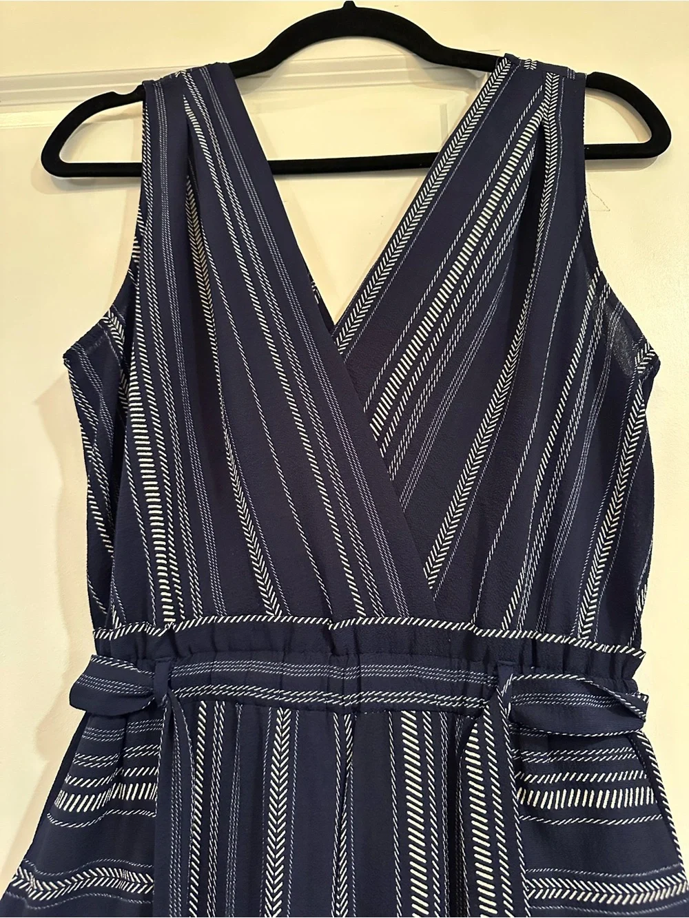 Monteau Navy and White Patterned Small Cropped Leg Jumpsuit